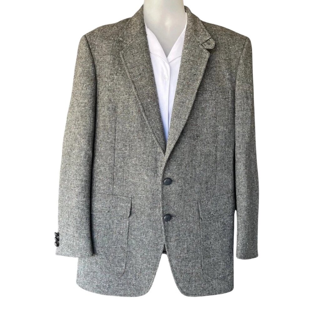 Vintage Men's Blazer Gray Tweed Flakes Jacket Elbow Patches Sports Coat 42R